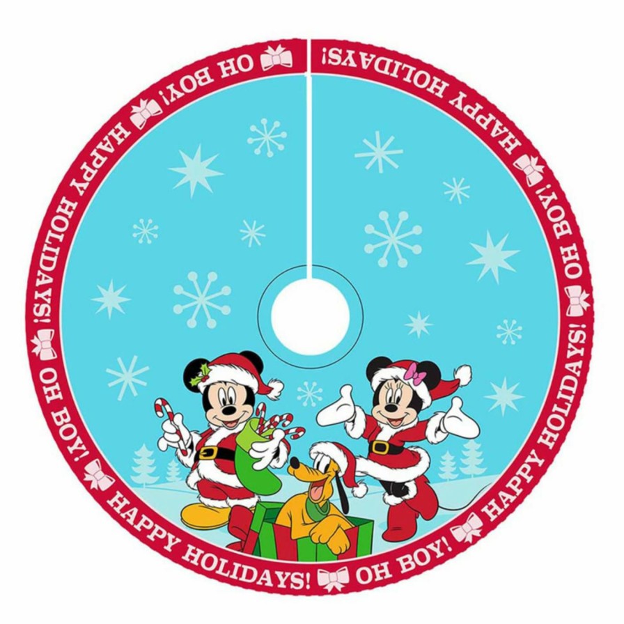 Tree Skirts & Collars * | Buy Kurt S. Adler Christmas Tree Skirts & Collars Kurt Adler 48 In. Mickey And Minnie Print Satin Tree Skirt