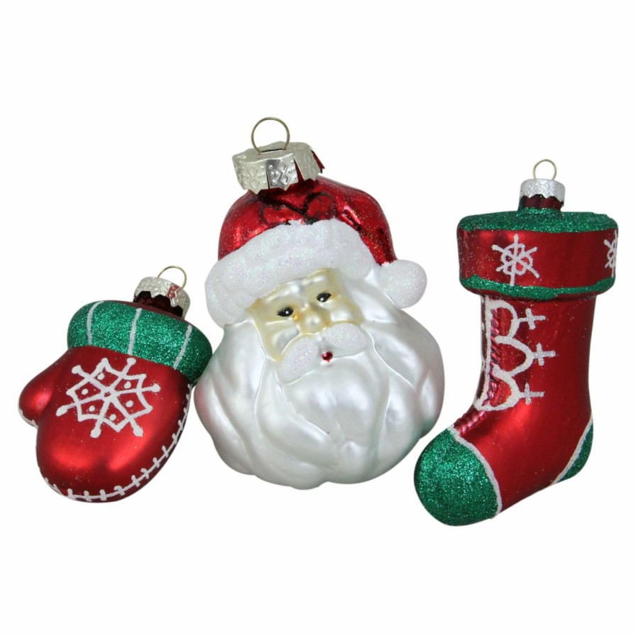 Ornaments * | New White Ornaments Northlight 3 Piece Santa Mitten And Stocking Ornament Set