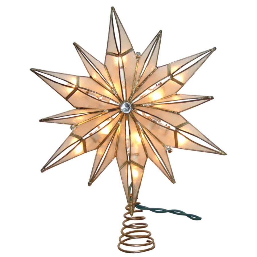 Tree Toppers & Ribbon * | Best Deal Christmas Tree Toppers Kurt Adler 10.24 In. 10 Light 12 Point Capiz Star And Center Gem Tree Topper