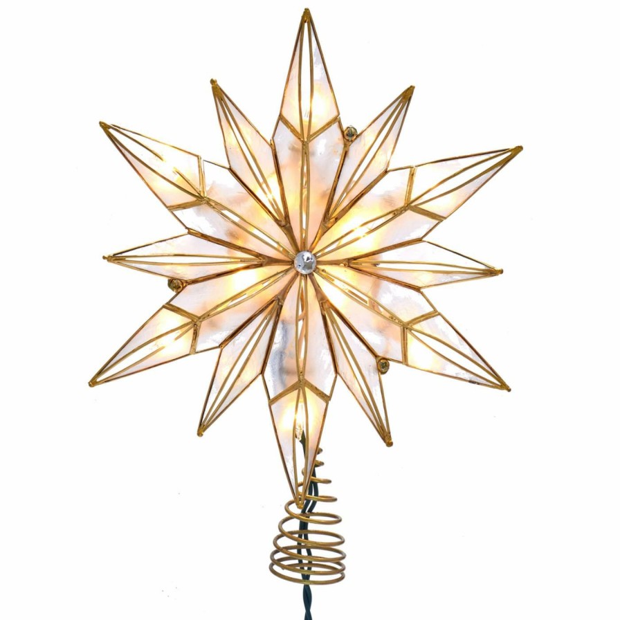 Tree Toppers & Ribbon * | Best Deal Christmas Tree Toppers Kurt Adler 10.24 In. 10 Light 12 Point Capiz Star And Center Gem Tree Topper