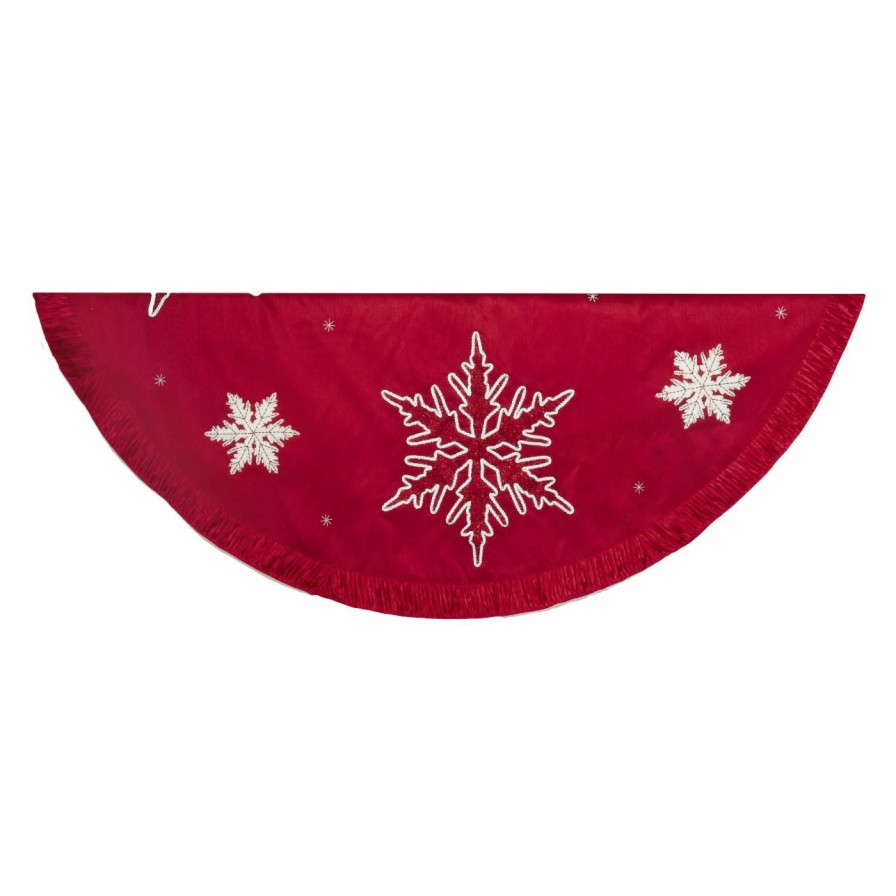 Tree Skirts & Collars * | Discount Kurt S. Adler Christmas Tree Skirts & Collars Kurt Adler 60 In. Red Snowflake Embroidered And Pleated Tree Skirt