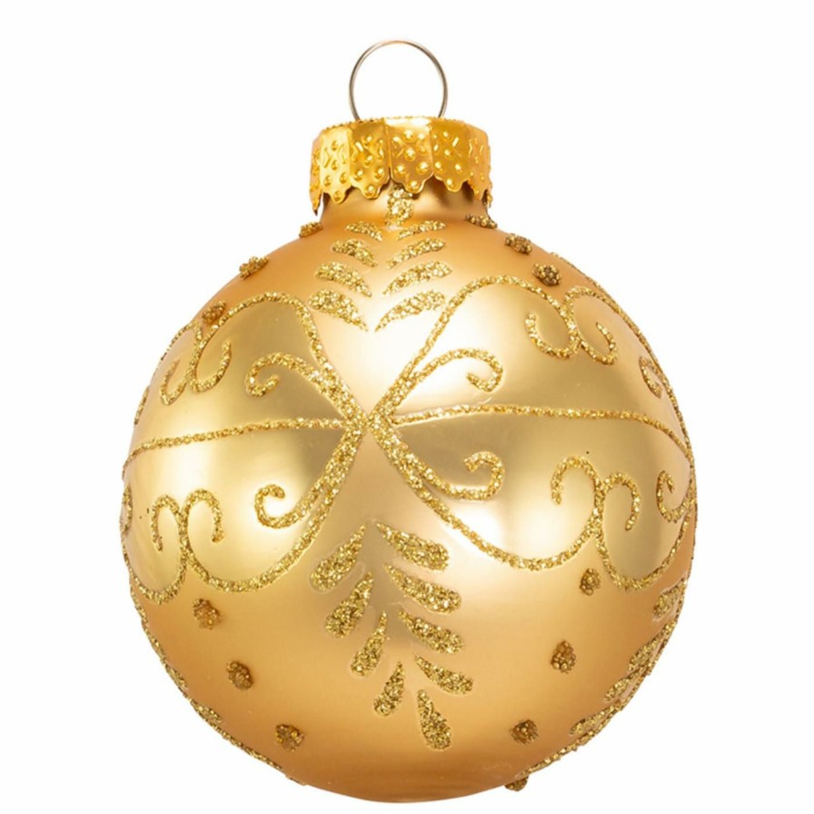 Ornaments * | Promo Yellow Ornaments Kurt S. Adler Gold With Pattern Ball Ornaments Set Of 12