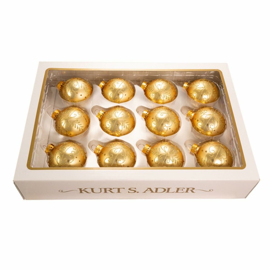 Ornaments * | Promo Yellow Ornaments Kurt S. Adler Gold With Pattern Ball Ornaments Set Of 12