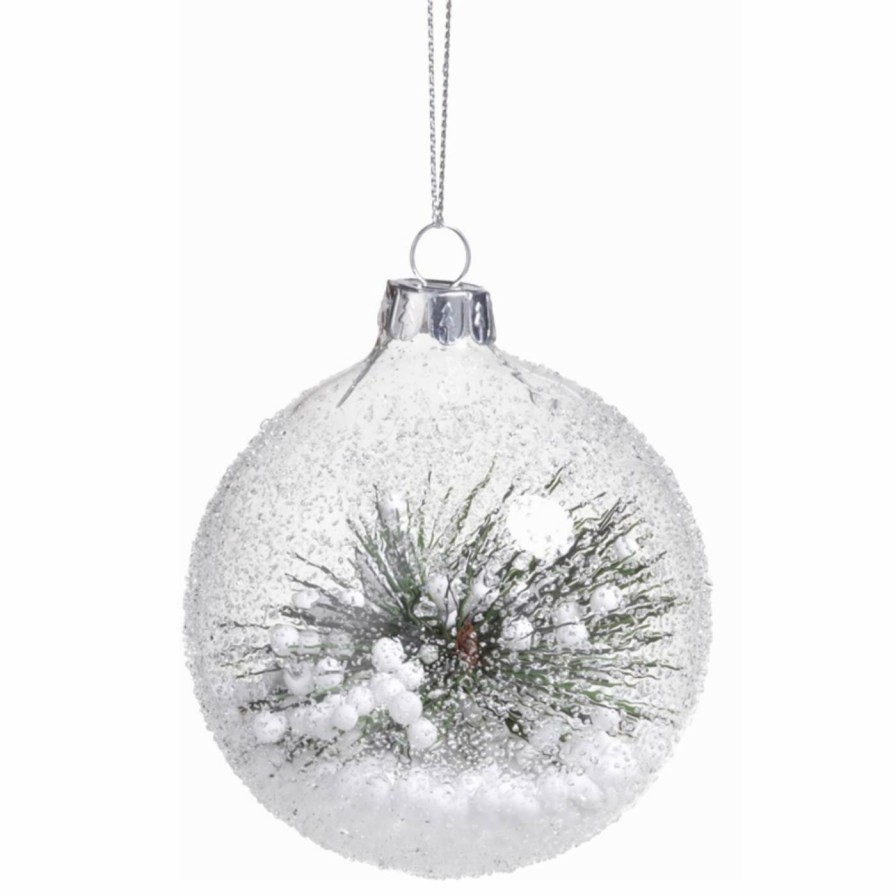 Ornaments * | Promo All Other Brands Colorful Ornaments Clear Beaded Round Ornament With Pine Needle Set Of 6