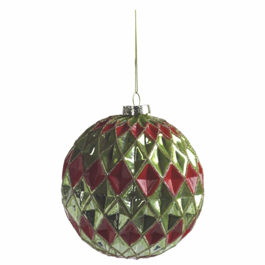 Ornaments * | New All Other Brands Green Ornaments Harlequin Christmas Ball Ornament Set Of 4 Green / Red