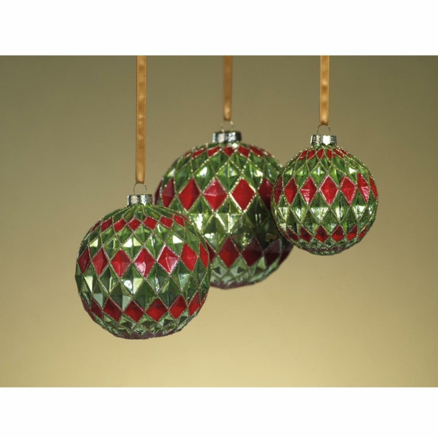 Ornaments * | New All Other Brands Green Ornaments Harlequin Christmas Ball Ornament Set Of 4 Green / Red