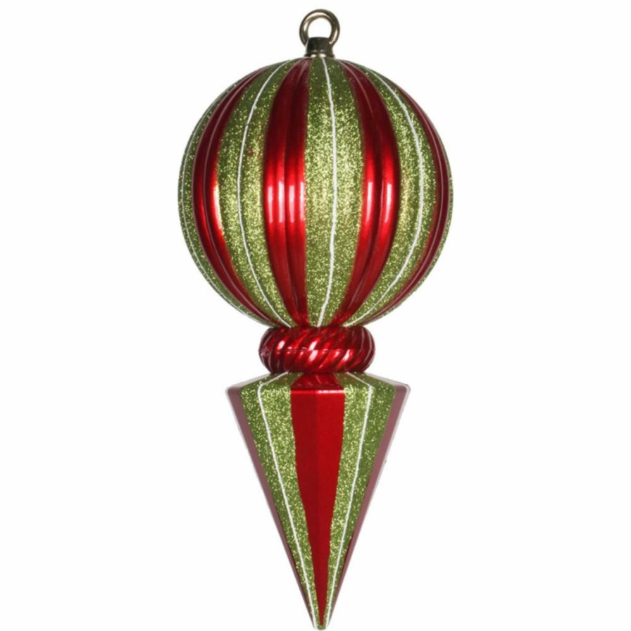 Ornaments * | Best Sale Green Ornaments Vickerman 12 In. Striped Ball Finial Ornament