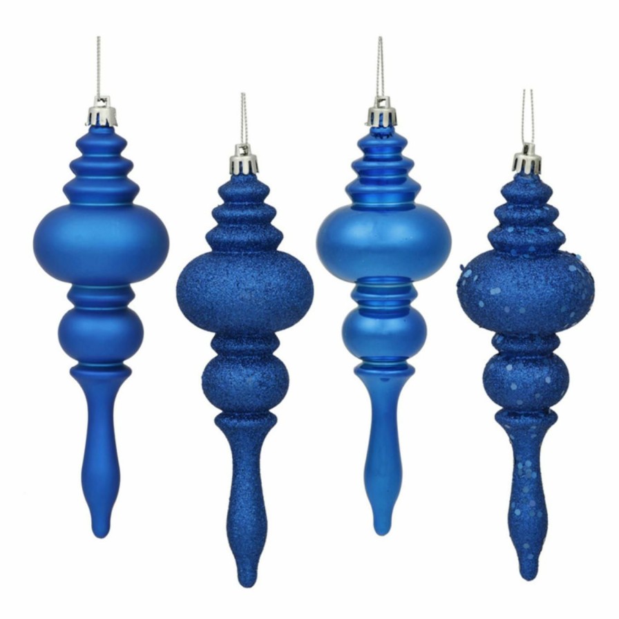 Ornaments * | Best Sale Blue Ornaments Vickerman 7 In. Blue Finial 4 Finish Assorted Set Of 8