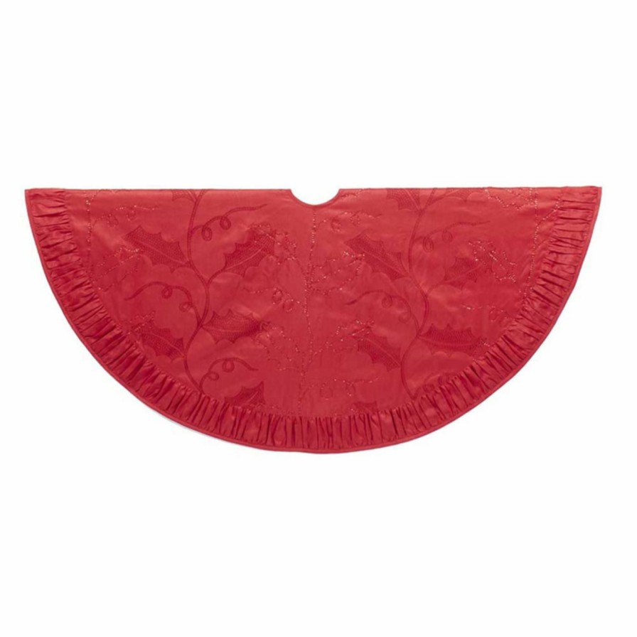 Tree Skirts & Collars * | Top 10 Christmas Tree Skirts & Collars Kurt S. Adler 48 In. Red Sequin And Holly Treeskirt