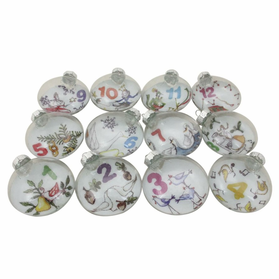 Ornaments * | Flash Sale Multicolored Ornaments Northlight 12 Piece 12 Days Of Christmas Glass Disc Ornament Set