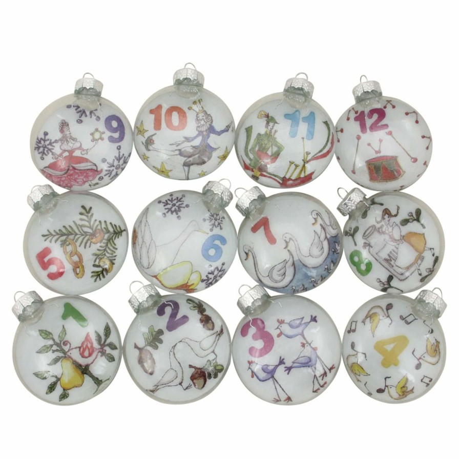 Ornaments * | Flash Sale Multicolored Ornaments Northlight 12 Piece 12 Days Of Christmas Glass Disc Ornament Set