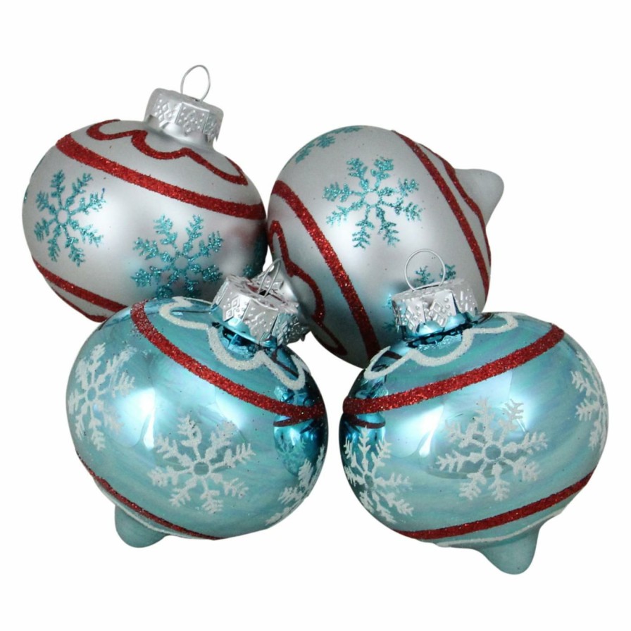 Ornaments * | Brand New Metallic Ornaments Northlight Blue And Silver Onion Shaped Snowflake Glass Christmas Ornament Set Of 4