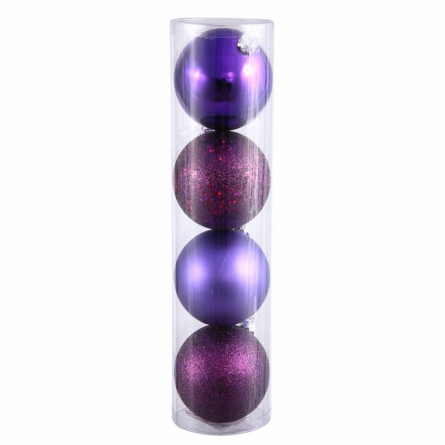 Ornaments * | Best Sale Purple Ornaments Vickerman 3 In. Plum 4 Finish Ball Assorted Set Of 16