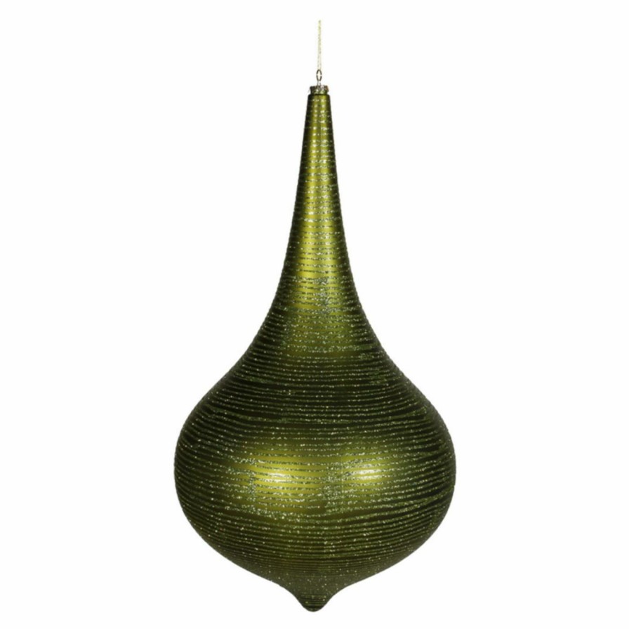 Ornaments * | Best Deal Green Ornaments Vickerman 24 In. Dark Olive Matte Glitter Onion Drop