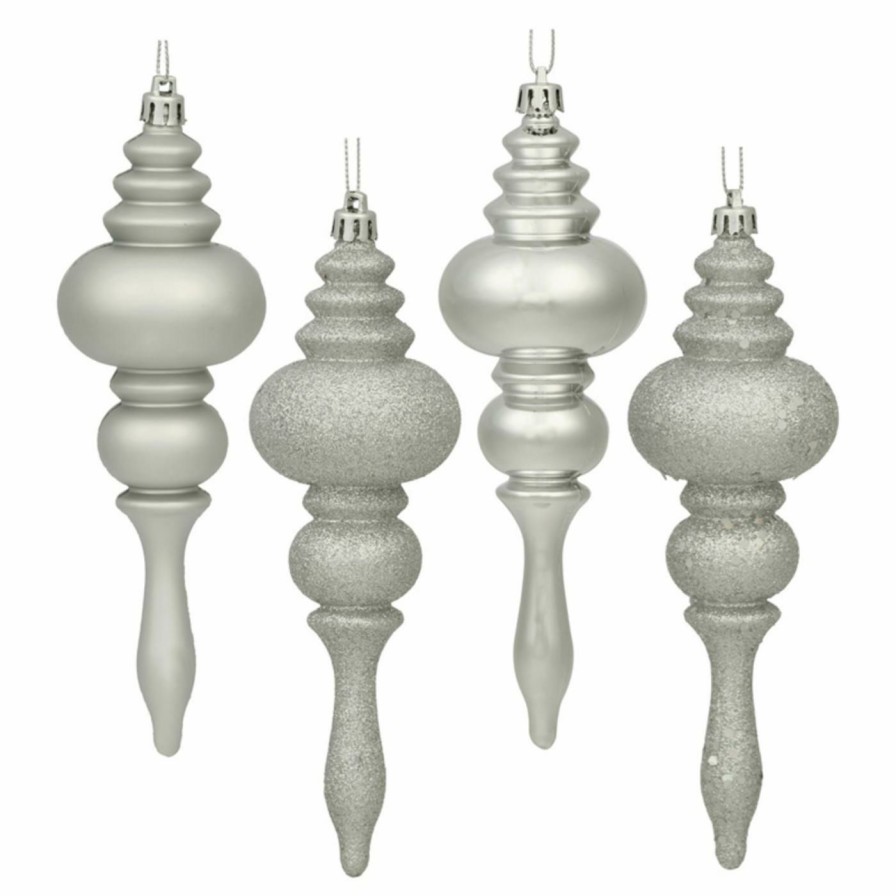 Ornaments * | Best Reviews Of Metallic Ornaments Vickerman 7 In. Silver Finial 4 Finish Assorted Set Of 8