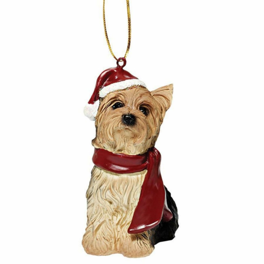 Ornaments * | Best Deal Multicolored Ornaments Design Toscano Yorkie Holiday Dog Ornament