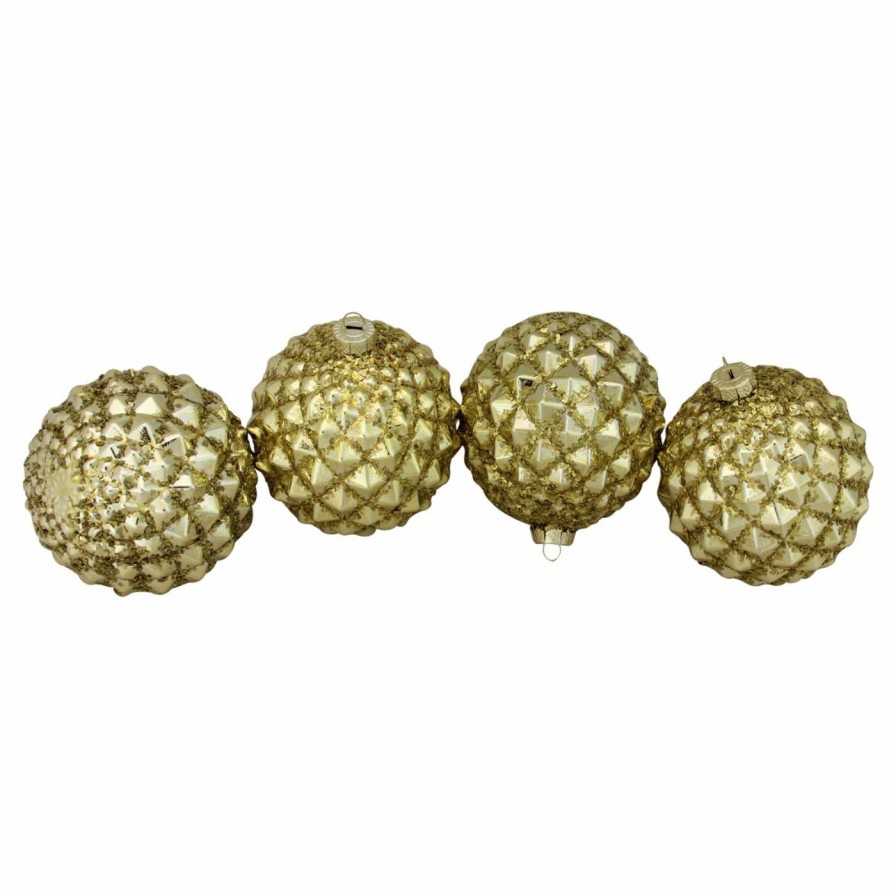 Ornaments * | Best Reviews Of Yellow Ornaments Northlight 4 In. Glitter Flake Glass Ball Ornament Set Of 4