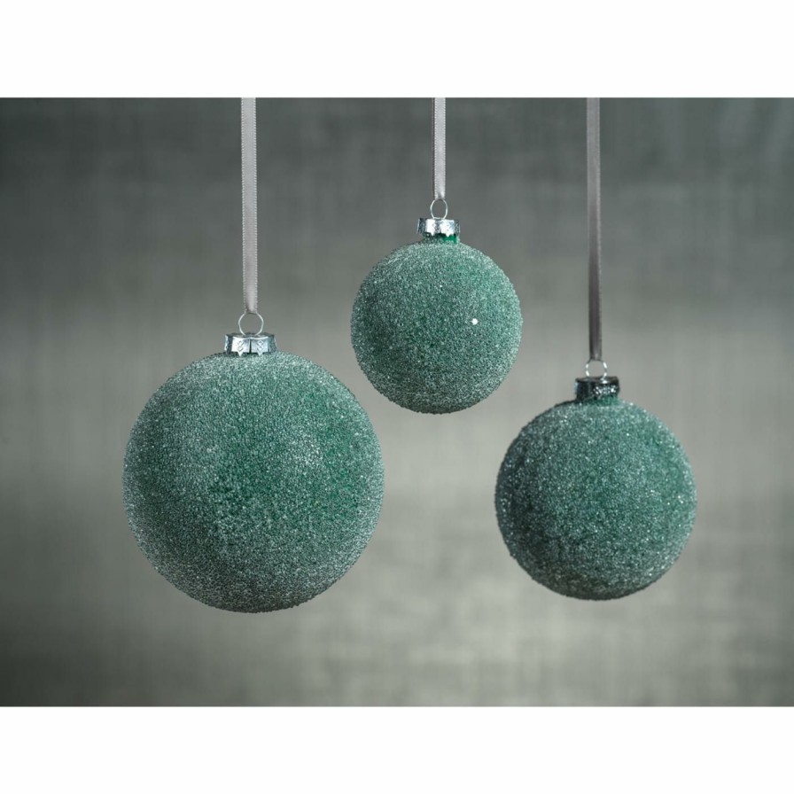 Ornaments * | Brand New All Other Brands Green Ornaments Frosted Green Beaded Christmas Ball Ornament Set Of 6