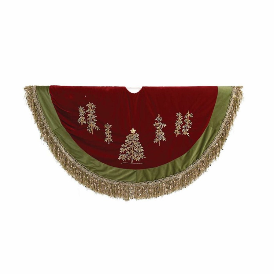 Tree Skirts & Collars * | Hot Sale Kurt S Adler Christmas Tree Skirts & Collars Kurt Adler Burgundy Ribbon Trees With Green Tassel Border Tree Skirt