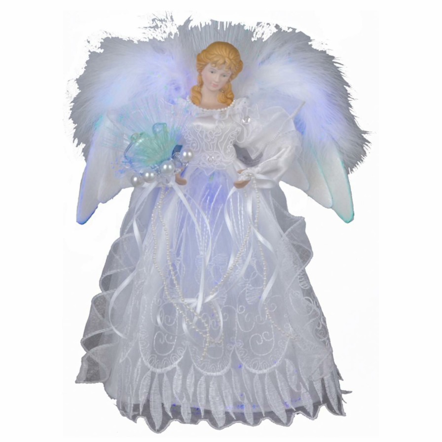 Tree Toppers & Ribbon * | Best Pirce Kurt S Adler Christmas Tree Toppers Kurt Adler 12 In. White And Silver Fiber Optic Led Angel Tree Topper