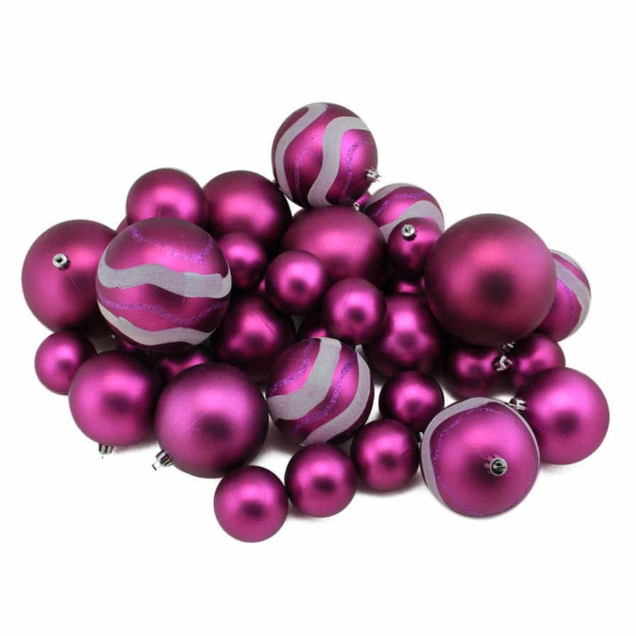 Ornaments * | New Pink Ornaments Northlight Light Magenta Glitter Christmas Ball Ornaments Set Of 39