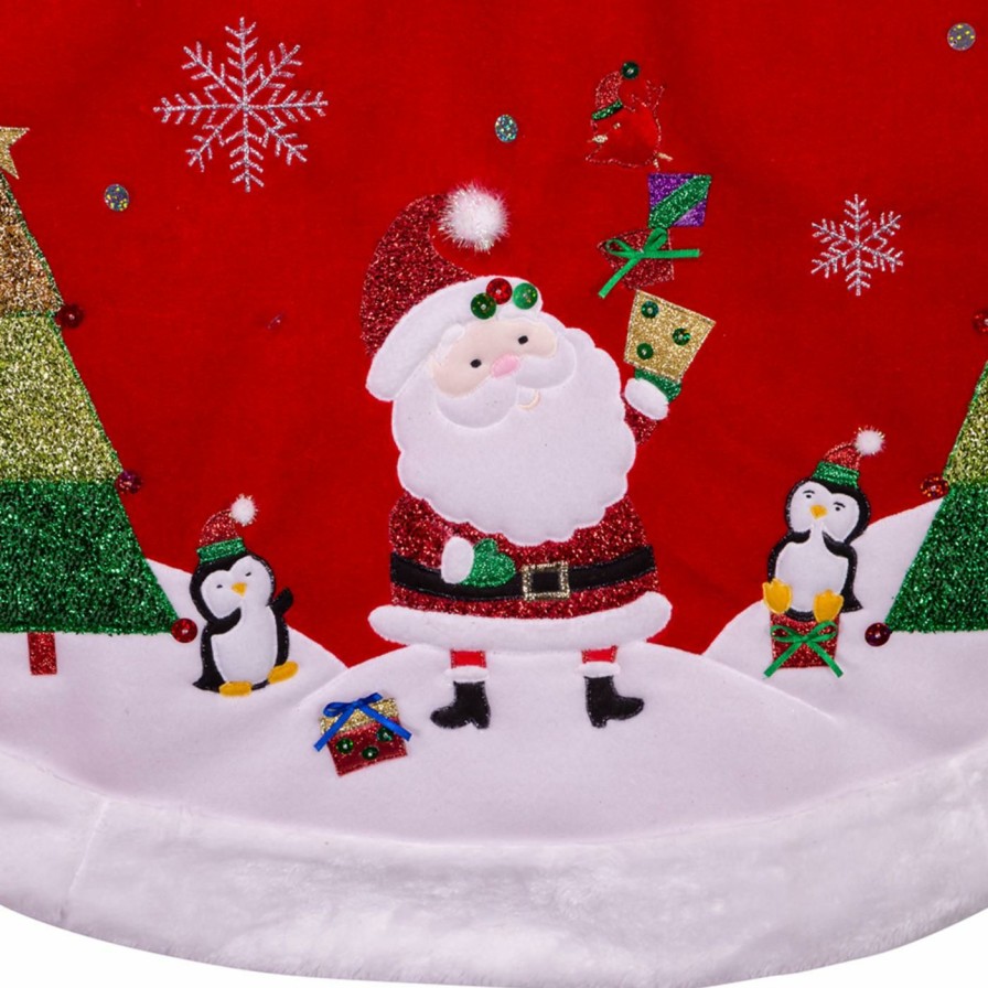 Tree Skirts & Collars * | Discount Kurt S. Adler, Inc. Christmas Tree Skirts & Collars Kurt Adler 48-Inch Red, Green, And White Santa Applique Treeskirt