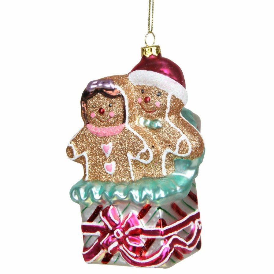 Ornaments * | Flash Sale Metallic Ornaments Northlight 4.5 In. Glittered Gingerbread Man And Woman Glass Christmas Ornament