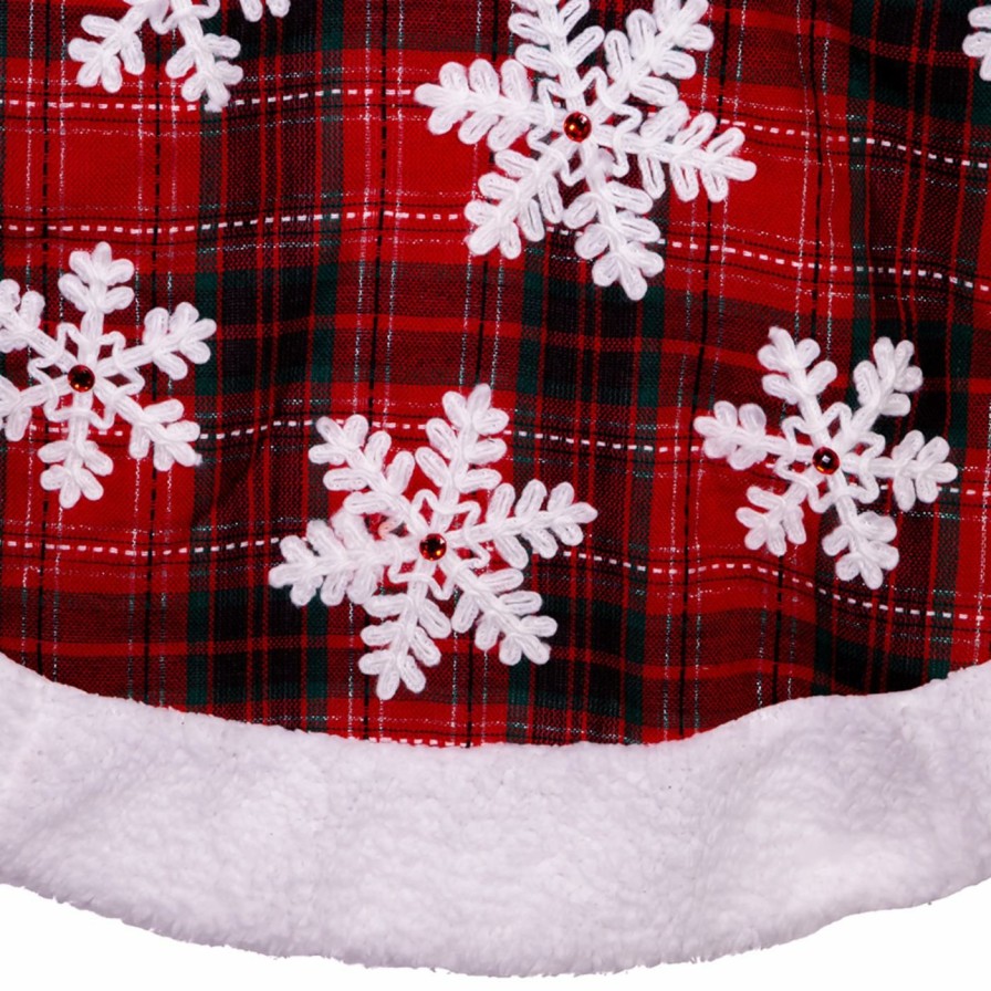 Tree Skirts & Collars * | Best Deal Kurt S. Adler, Inc. Christmas Tree Skirts & Collars Kurt Adler 48-Inch Plaid With White Snowflake Design Treeskirt