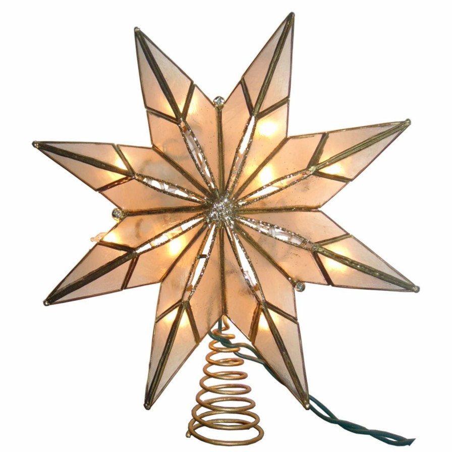 Tree Toppers & Ribbon * | Best Pirce Christmas Tree Toppers Kurt Adler 9 In. 10 Light 8 Point Gold Capiz Star Tree Topper