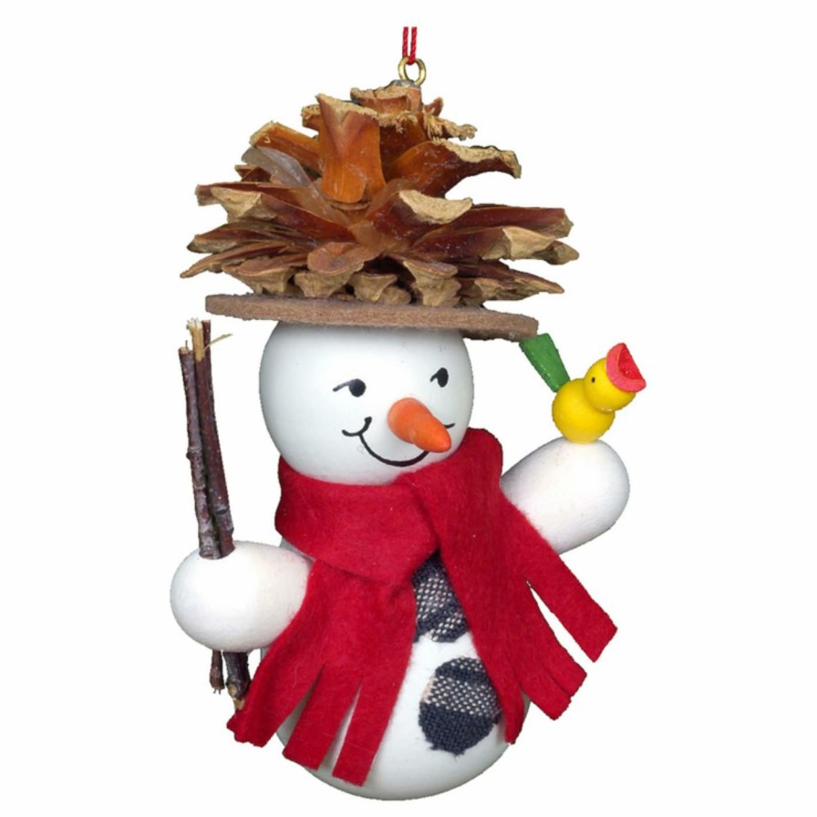 Ornaments * | Wholesale Alexander Taron Yellow Ornaments Christian Ulbricht Snowman Wearing Pinecone Hat Ornament