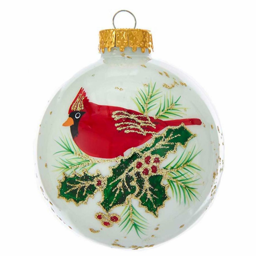 Ornaments * | Flash Sale Multicolored Ornaments Kurt S. Adler White With Cardinal Ball Ornaments Set Of 6