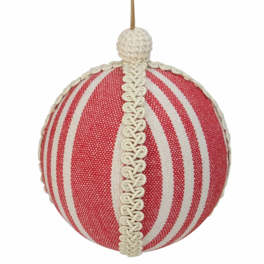 Ornaments * | Deals Brown Ornaments Northlight Red And White Striped And Ribboned Ball Christmas Ornament