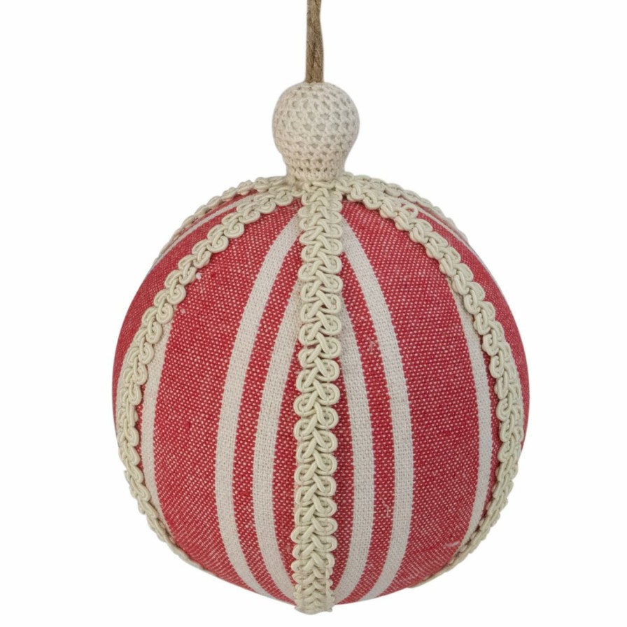 Ornaments * | Deals Brown Ornaments Northlight Red And White Striped And Ribboned Ball Christmas Ornament