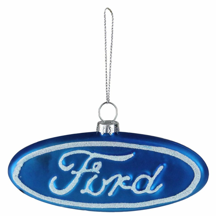 Ornaments * | Hot Sale White Ornaments Northlight Ford Logo Collectible Glass Christmas Ornament