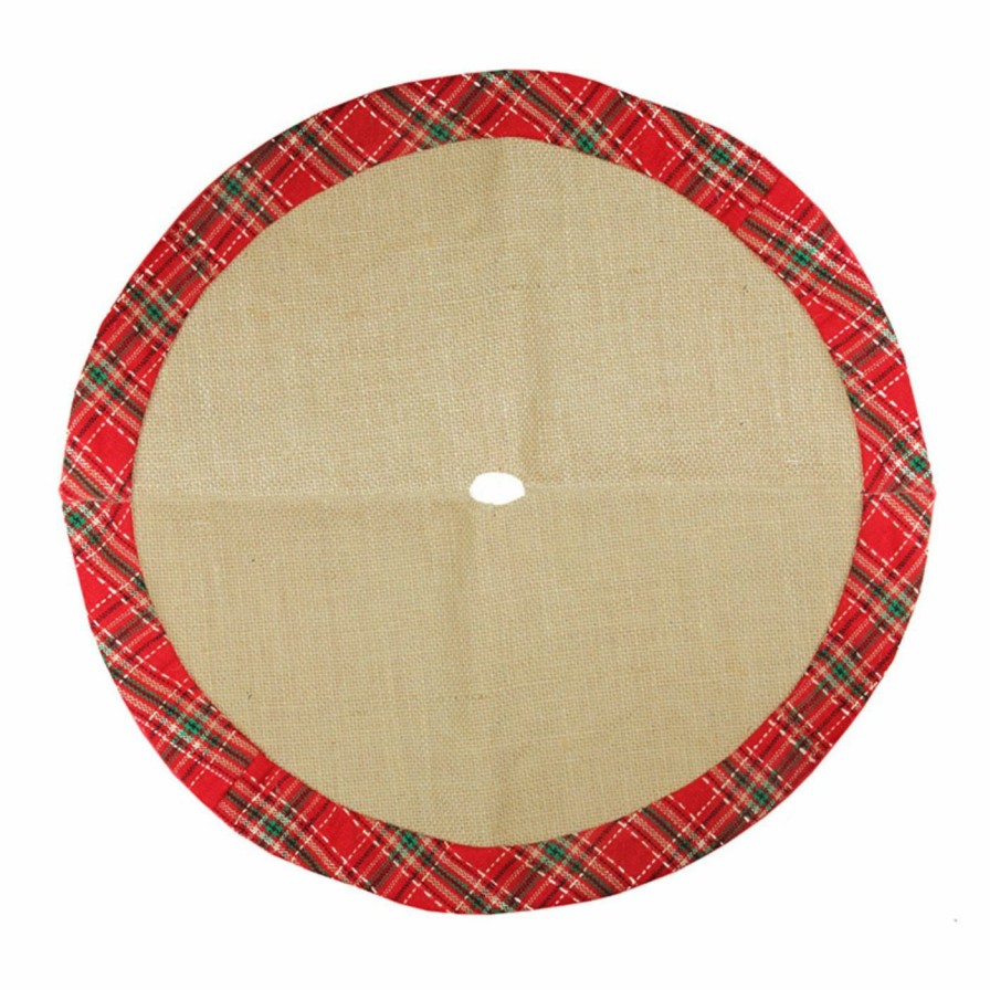 Tree Skirts & Collars * | Cheap Christmas Tree Skirts & Collars Northlight 20 In. Burlap With Plaid Border Mini Christmas Tree Skirt