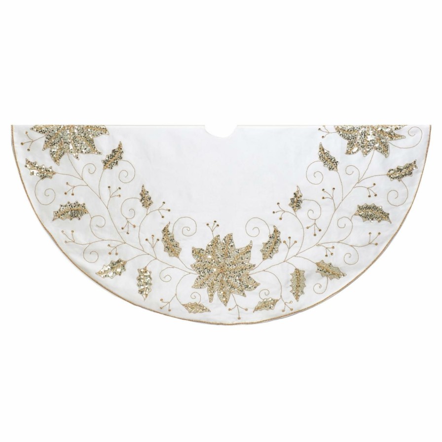 Tree Skirts & Collars * | Top 10 Christmas Tree Skirts & Collars Kurt Adler 54 In. Ivory Holly Tree Skirt