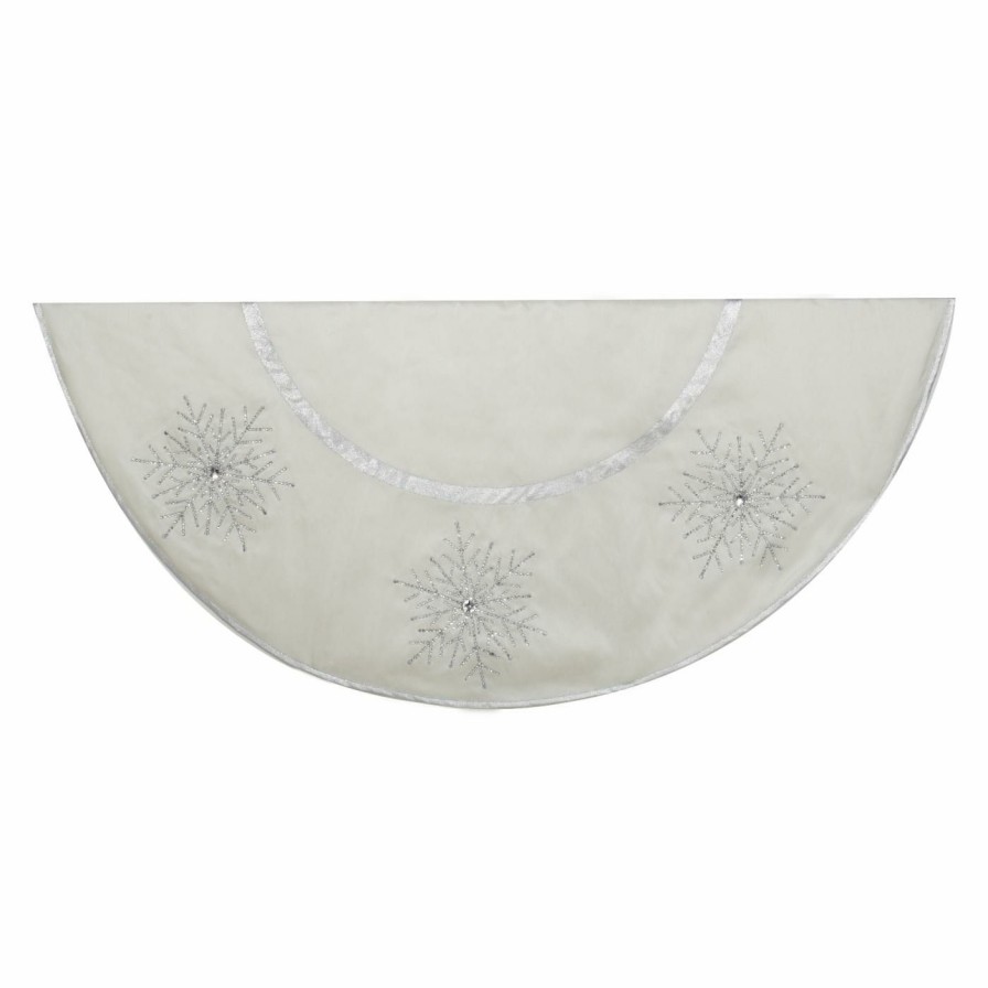 Tree Skirts & Collars * | Outlet Kurt S. Adler Christmas Tree Skirts & Collars Kurt Adler 54 In. Ivory Tree Skirt With Crystal Lace Snowflakes