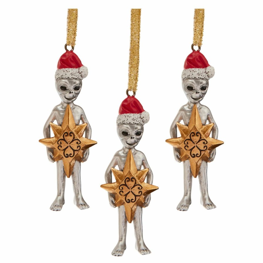 Ornaments * | Promo Yellow Ornaments Design Toscano Wiseman Star Christmas Alien Holiday Ornament Set Of 3