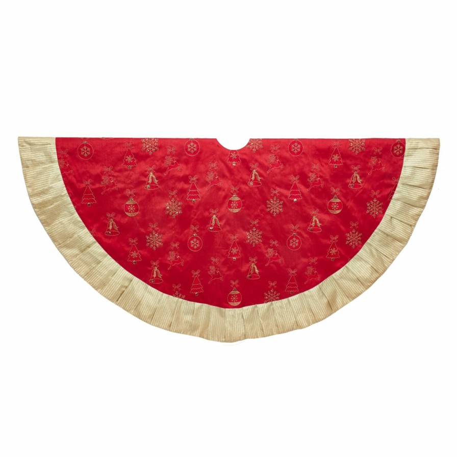 Tree Skirts & Collars * | Budget Christmas Tree Skirts & Collars Kurt Adler 60 In. Red And Gold Ornament Tree Skirt