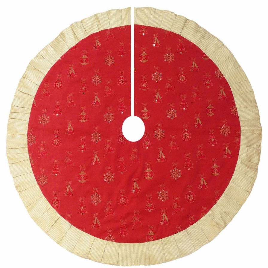 Tree Skirts & Collars * | Budget Christmas Tree Skirts & Collars Kurt Adler 60 In. Red And Gold Ornament Tree Skirt