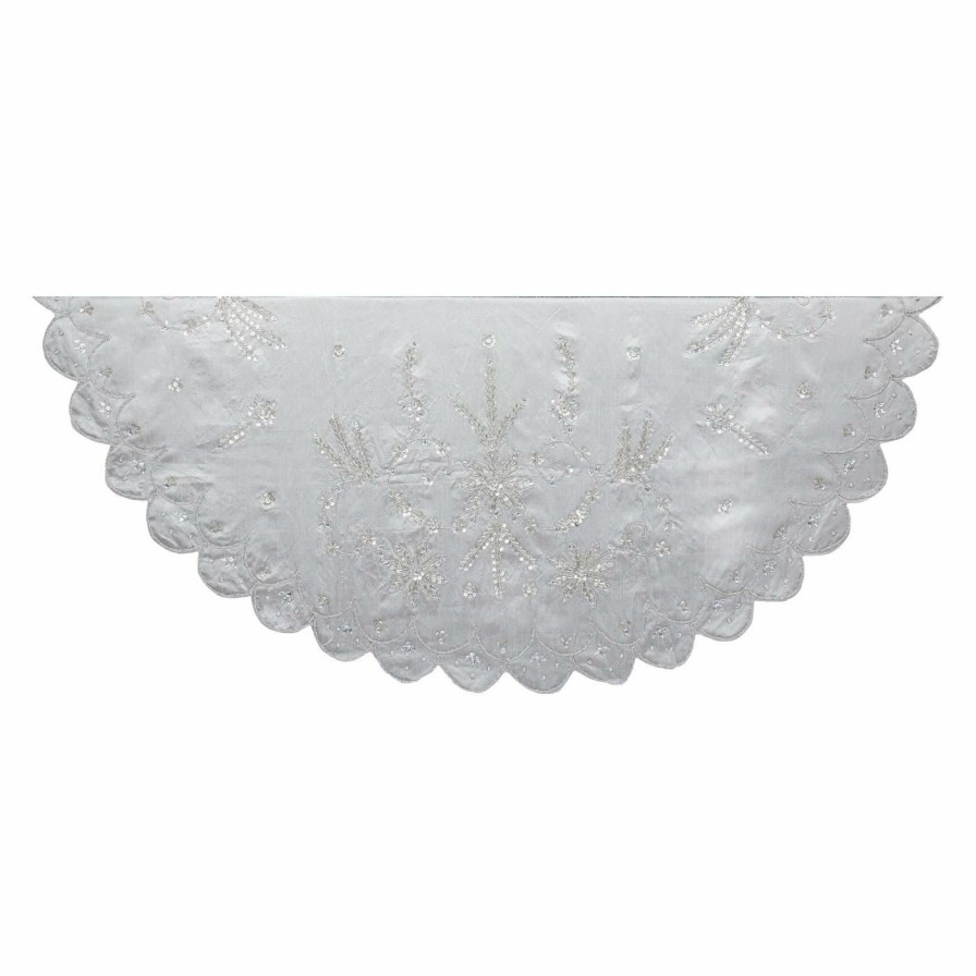 Tree Skirts & Collars * | Best Sale Kurt S. Adler Christmas Tree Skirts & Collars Kurt Adler 48 In. Silver Hand Embroidery Treeskirt