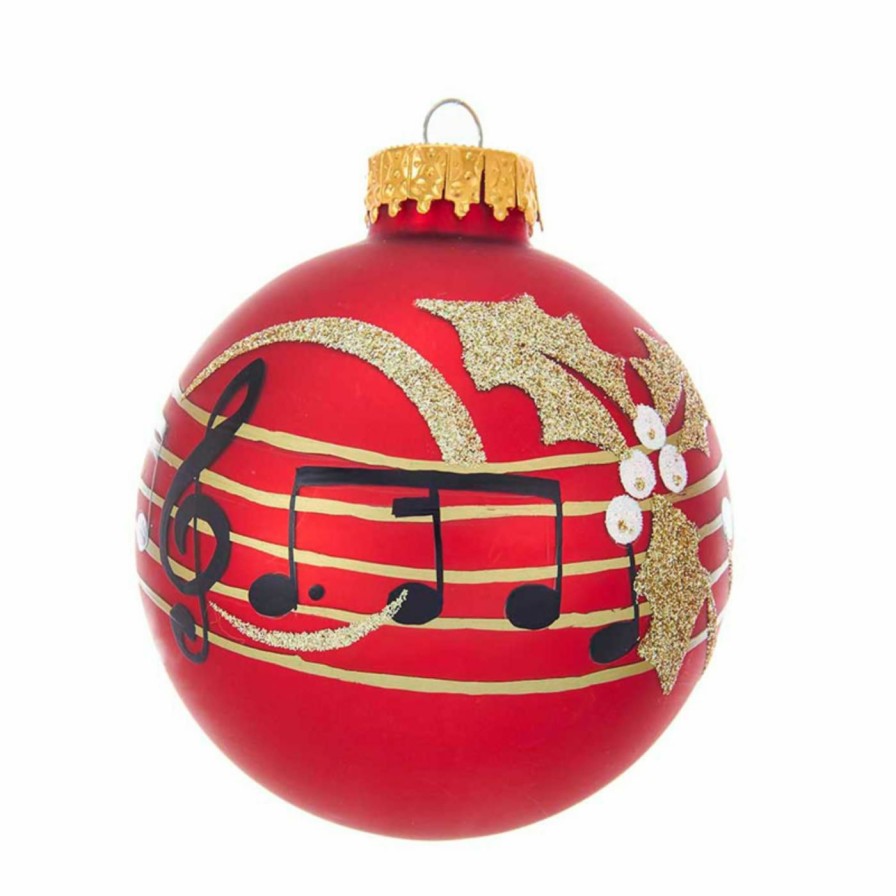 Ornaments * | Best Sale Yellow Ornaments Kurt S. Adler Red Music Notes Ball Ornaments Set Of 6