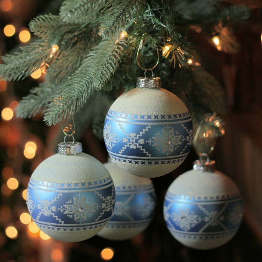 Ornaments * | Best Deal White Ornaments Northlight 4 In. Glittered And Nordic Patterned Glass Ball Ornament Set Of 4