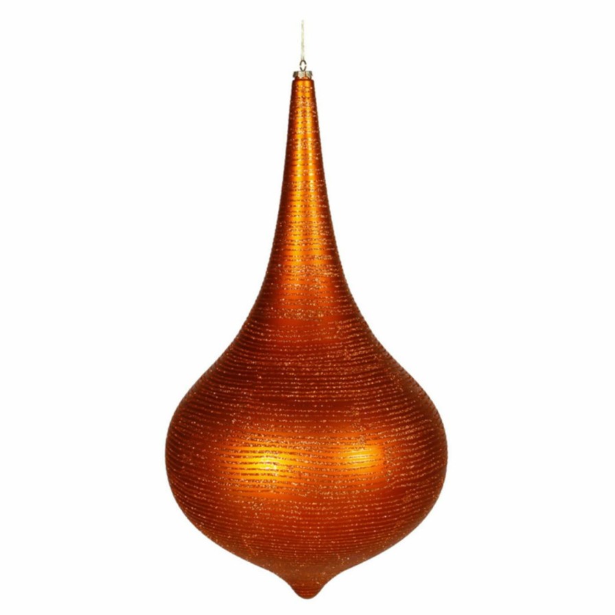 Ornaments * | Flash Sale Orange Ornaments Vickerman 24 In. Burnished Orange Matte Glitter Onion Drop