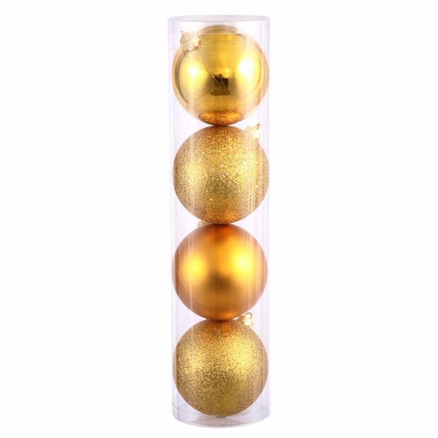 Ornaments * | Cheapest Yellow Ornaments Vickerman 4 In. Antique Gold 4 Finish Ball Assorted Set Of 4