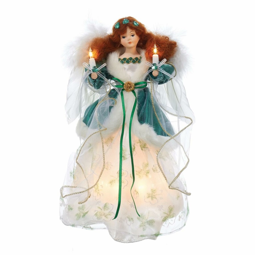 Tree Toppers & Ribbon * | Best Deal Kurt S. Adler Christmas Tree Toppers Kurt Adler 12 In. Ul 10-Light Irish Angel Tree Topper