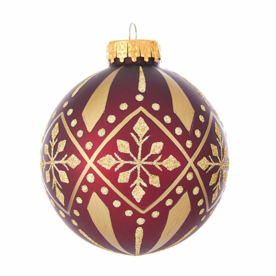 Ornaments * | Coupon Yellow Ornaments Kurt S. Adler Burgundy And Gold Patterned Ball Ornaments Set Of 6