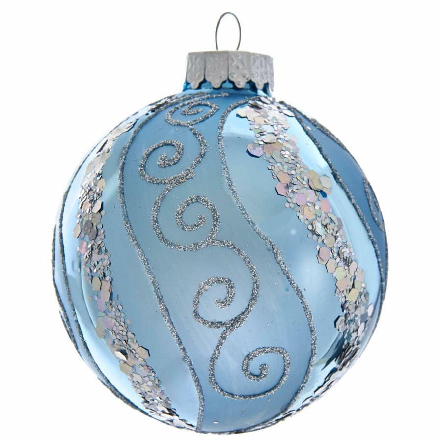 Ornaments * | Hot Sale Blue Ornaments Kurt Adler 3.15. In. Silver Blue With Glitter And Sequins Glass Ball Ornaments Set Of 6