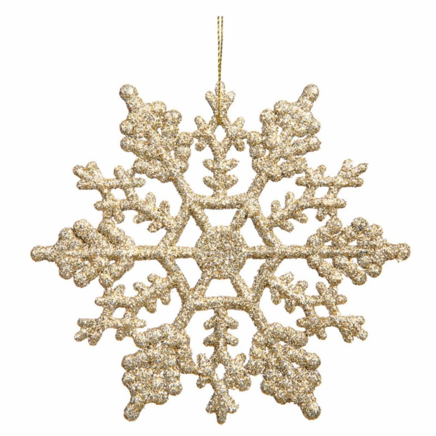 Ornaments * | Outlet Yellow Ornaments Vickerman 4 In. Champagne Glitter Snowflake Set Of 24