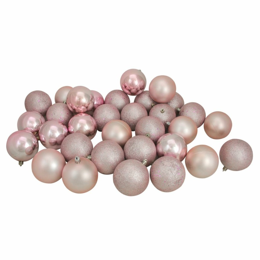 Ornaments * | Brand New Pink Ornaments Northlight 32 Piece 3.25 In. Shatterproof 4 Finish Ball Ornament Set Blush Pink